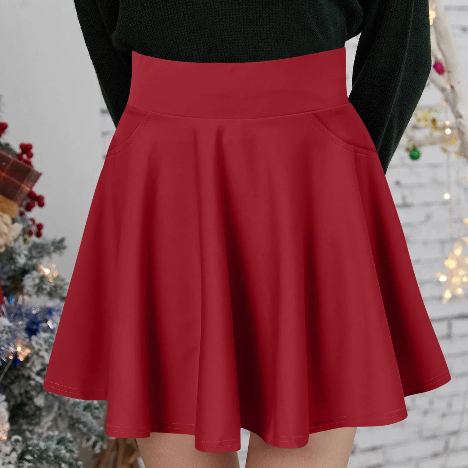 

2024 Flared Skirts Women'S Basic Shorts Skirt Fashion Versatile Solid Casual Mini Skater Medium Pleated Fluffy Skirt Plus Size