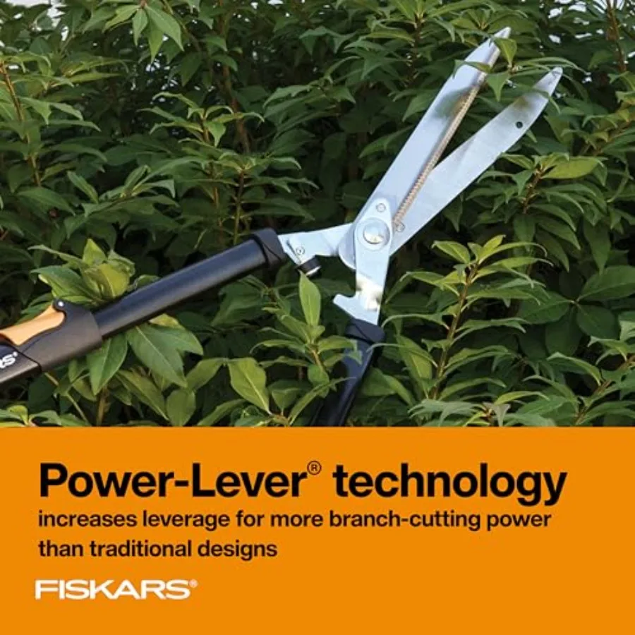 Power-Lever Extendable Hedge Shears, Self-Sharpening Serrated Steel Blades for Clean Cuts, Handles Adjust 25