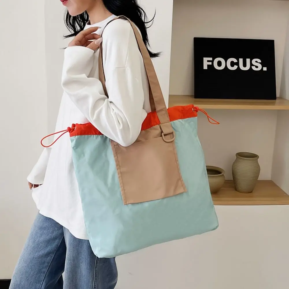 

Colored Foldable Shopping Bag Reusable Environment-Friendly Pocket Handbag Waterproof Large Capacity Drawstring Tote Bag Girls