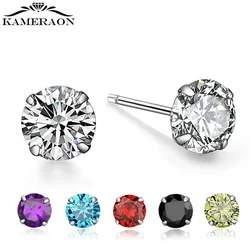 15 Colors Mini Stud Earring Silver 925 3/4/5/6mm Crystals CZ Rhinestone Small Ear Bone Jewelry Stack-able for Student Girls Gift