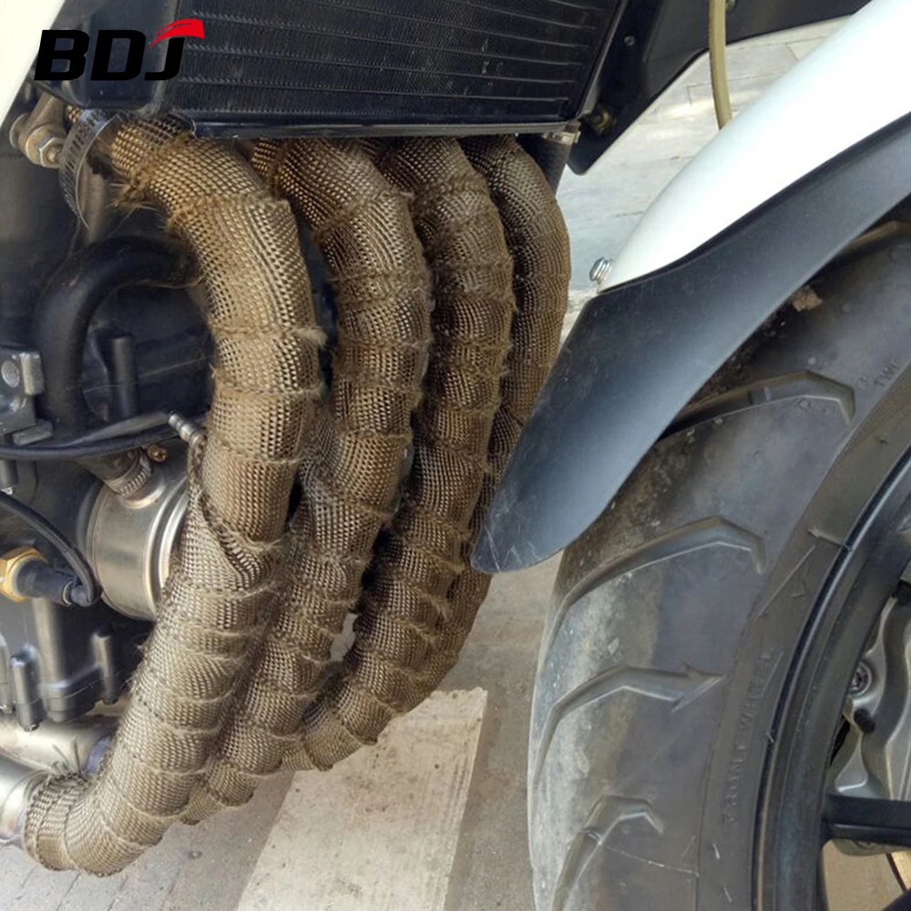 BDJ Motorcycle Car Exhaust Thermal Tape Roll Fiberglass Heat Shield Header Pipe Heat Wrap Tape Protection Pipe Insulat