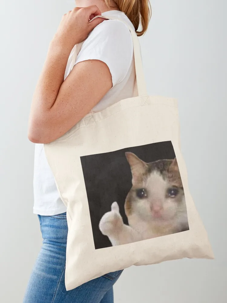 

Crying Cat Thumbs Up Meme Tote Bag large size bags shopper bags for women bags woman 2025 Women's shopping bag
