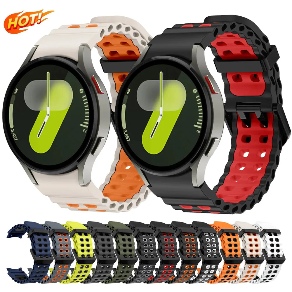 Samsung Galaxy Watch 7/6/5/4 (40mm/44mm)、Galaxy Watch 6/4 Classic (47mm/43mm)用オーシャンシリコンストラップ、スポーツブレスレットバンド