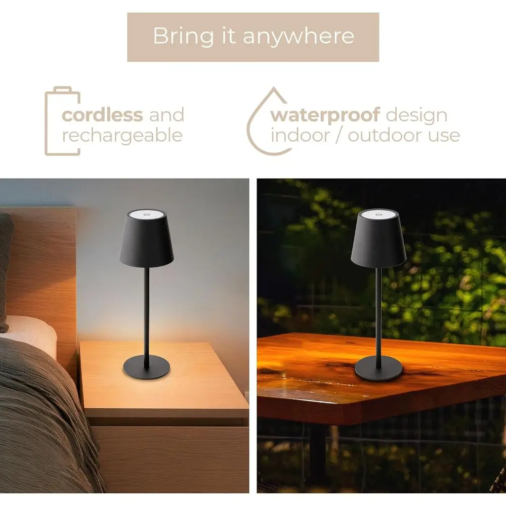 Lampe de bureau rechargeable Versa LED USB-C, batterie 5200 mAh, 3 modes de couleur, commande tactile, hauteur réglable, noir (paquet de 2)