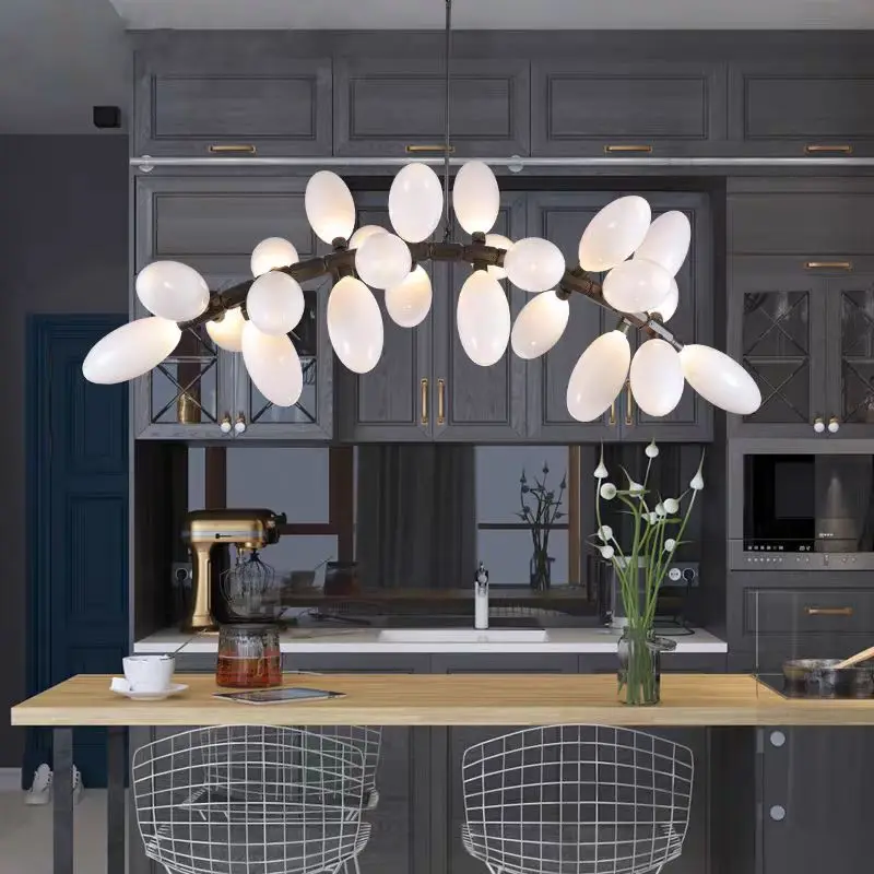Nordic Milk White Glass Grape Chandelier Led Curve Lamp For Living Room Smart Chandeliers Dining Room Hanging Tree Branch Light