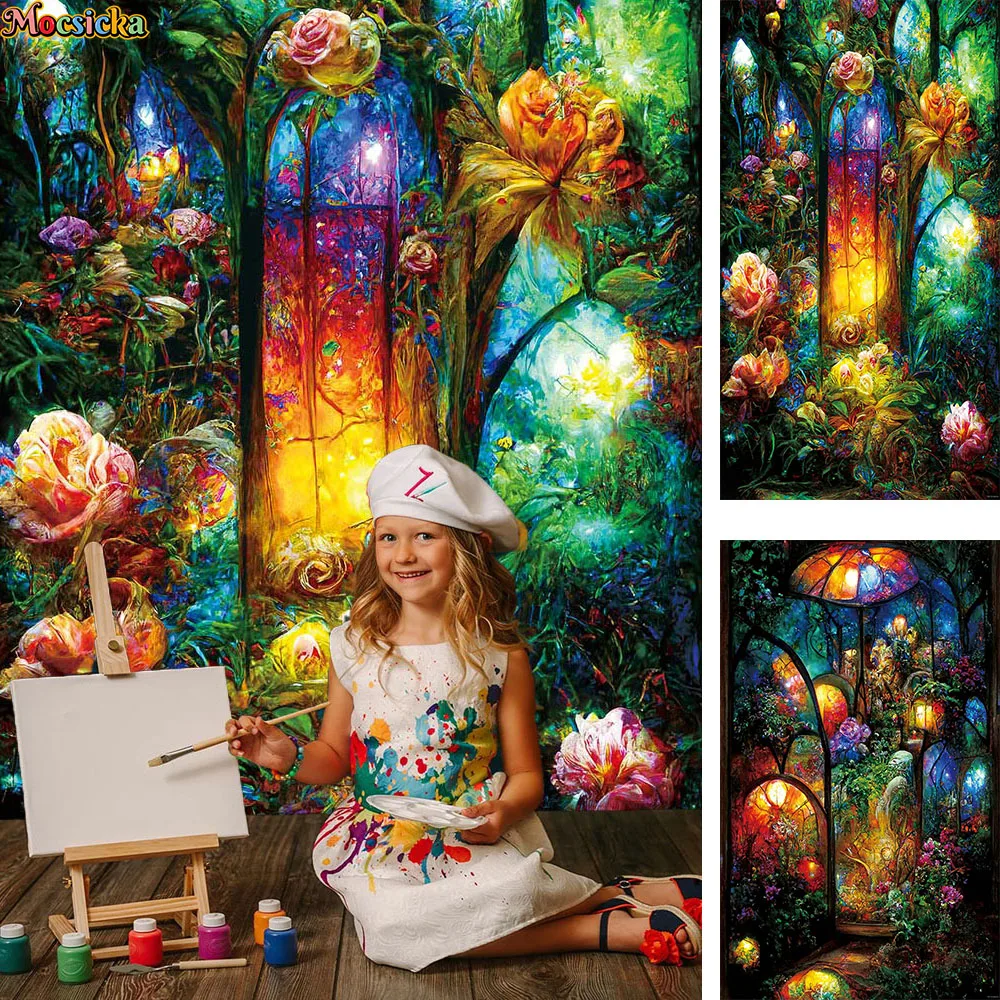 

Studio Photography Background Colorful Abstract Hand Painted Flower Decoration Magic Forest Backdrop Girl Birthday Art Photozone