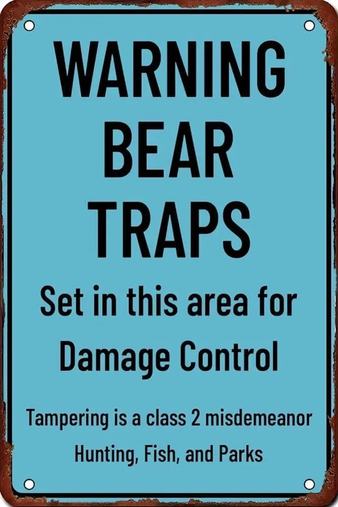 Warning Bear Traps Vintage Metal Tin Signs Vintage Wall Decor For Cafe Bar Pub Decor Metal Signs For Home Bathroom Kitchen Garde