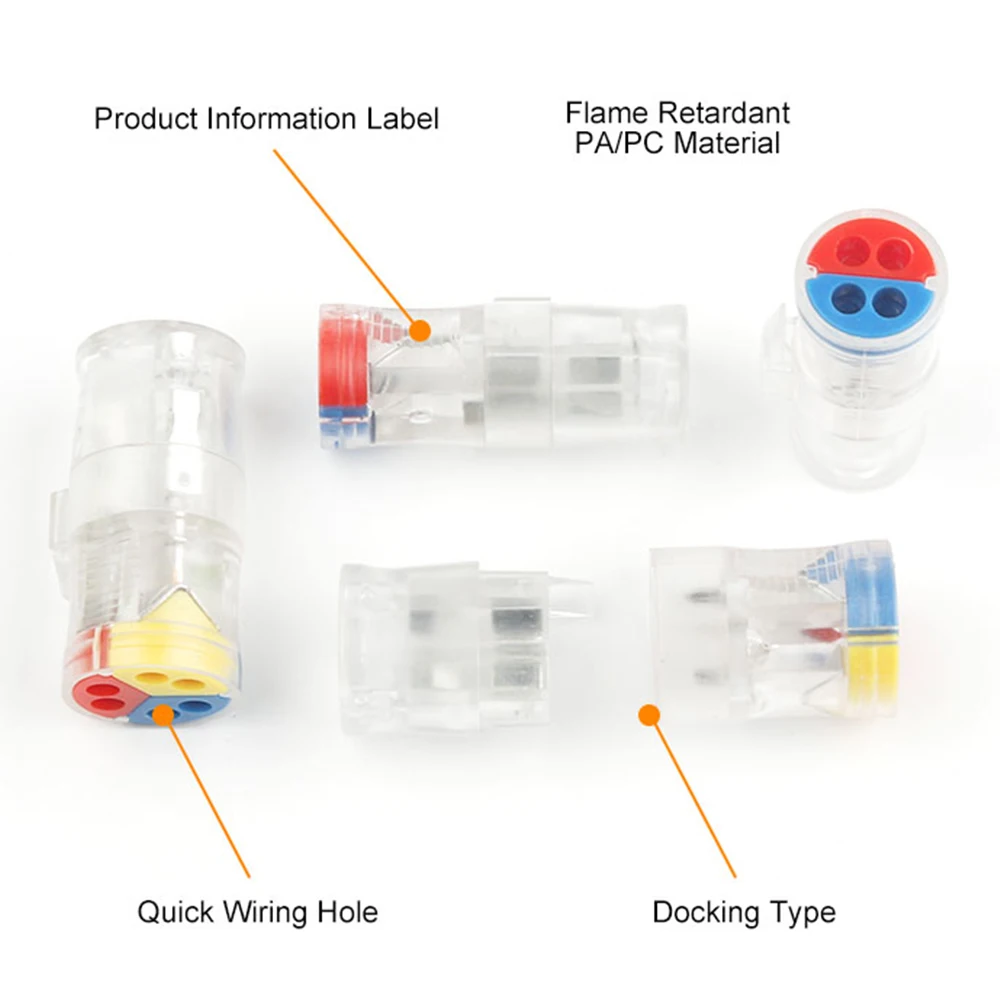 5PCS Docking Quick Wiring Connectors Universal Push-In Terminal Block Hard Wire Easy Connection Led Light Connector Junction Box