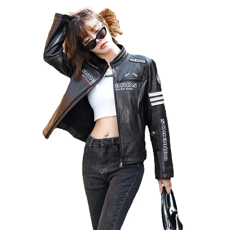 New Season Leather Jacket Motorcycle Short Style Cool And Trendy Leather Sheepskin Slimming Jacket Versatile