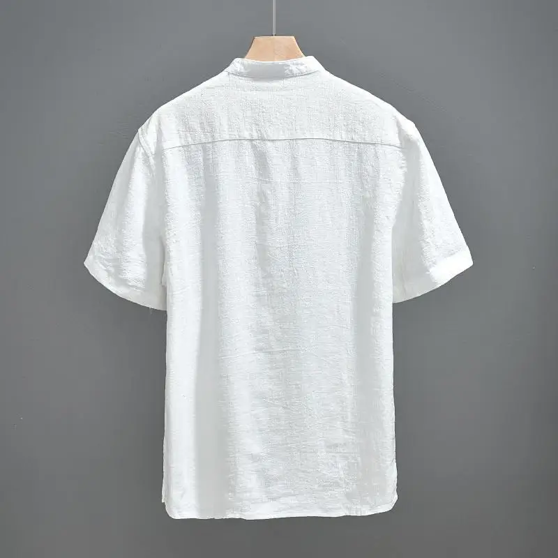 Neue Chinesische Retro Stehkragen Ramie Kurzarm männer Lose Atmungsaktive Casual Chinesischen Stil Dünne Hemd