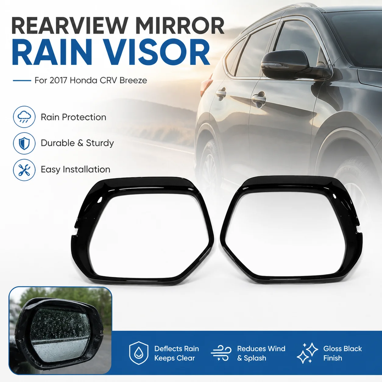 2pcs For 2017 Honda CRV Breeze Rearview Mirror Rain Visor Gloss Black
