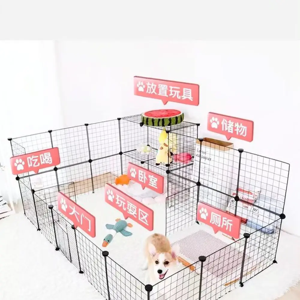 Portable Modular Pet Fence Metal Wire Grid Playpen For Small Animals Rabbit Guinea Pig Puppy Cat Indoor Exercise Cage Shelf