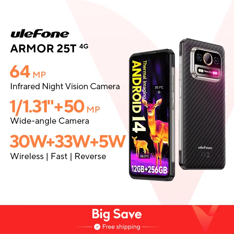 【World Premiere】Ulefone Armor 25T 4G Thermal Imaging Rugged Phone Android 14 33W 50MP+64MP NFC Waterproof Smartphone Global
