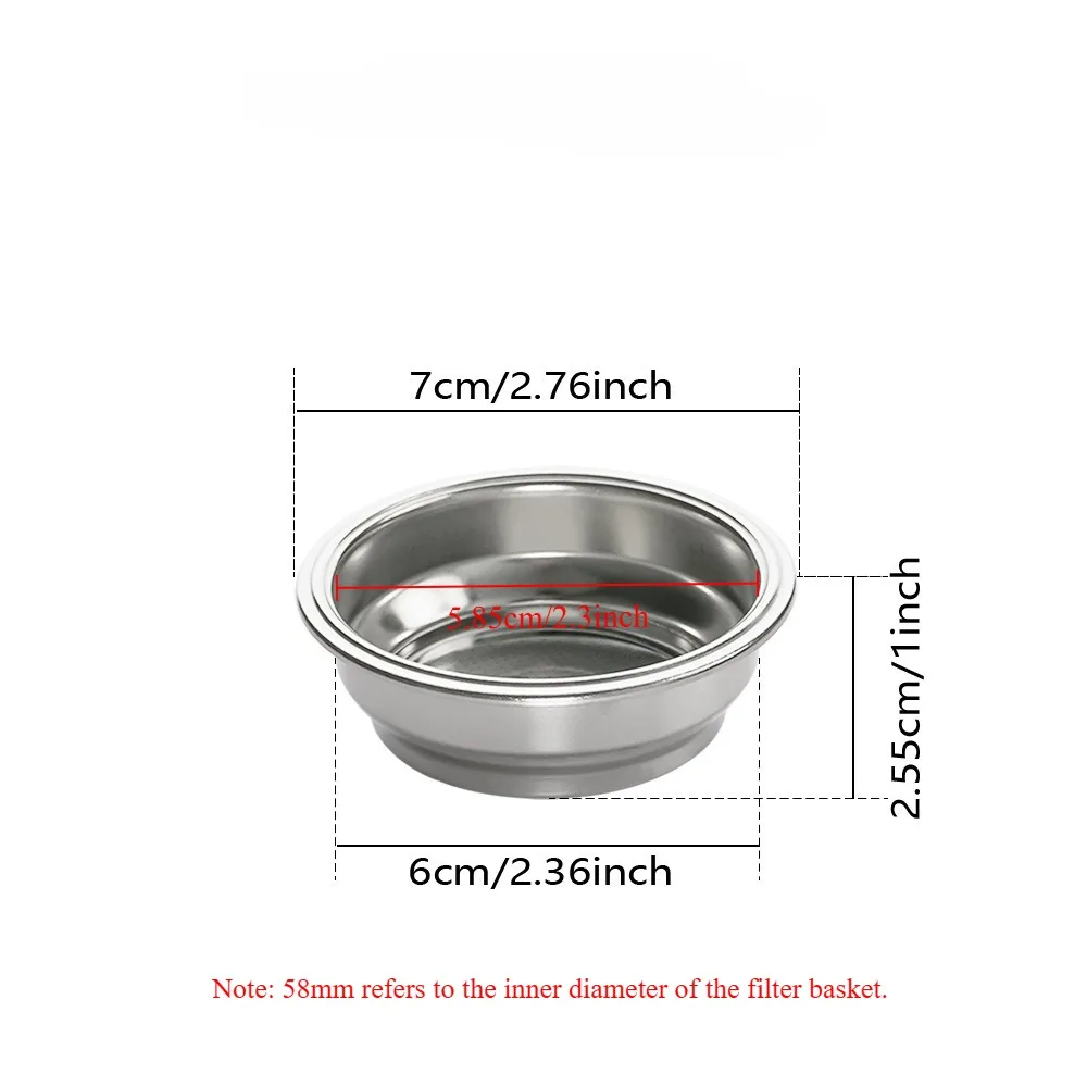 58mm Portafilter Pressurized Basket Double Layer Stainless Steel Coffee Filter, Double Cups 58mm Basket Porous Filter 1/2 Cups
