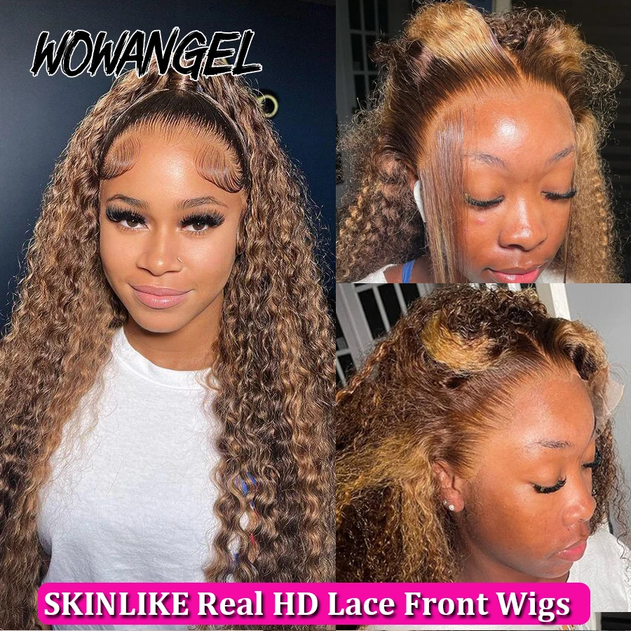 WOWANGEL 13X6 HD Lace Front Wigs Highlight Curly Wigs Bye Bye Knots 13x4 Lace Frontal Human Hair Wigs Water Wave Wigs For Woman