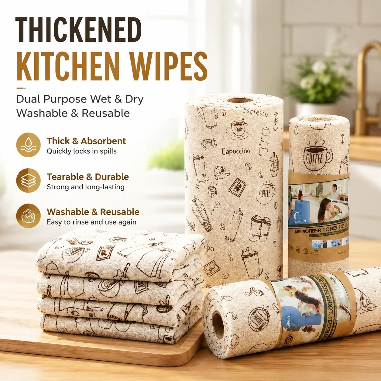 Disposable Kitchen Wipes Thickened Tearable Cleaning Cloth Dual Purpose Wet Dry Washable Dish Wiping Rag for Home
