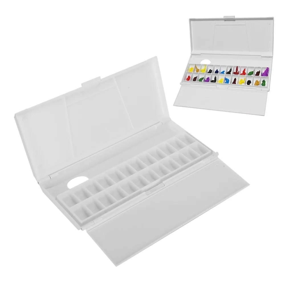 24 Grids White Painting Palette Box Folding Plastic Pigment Box Lightweight Watercolor Mix Tray Watercolor Pigment Mixing