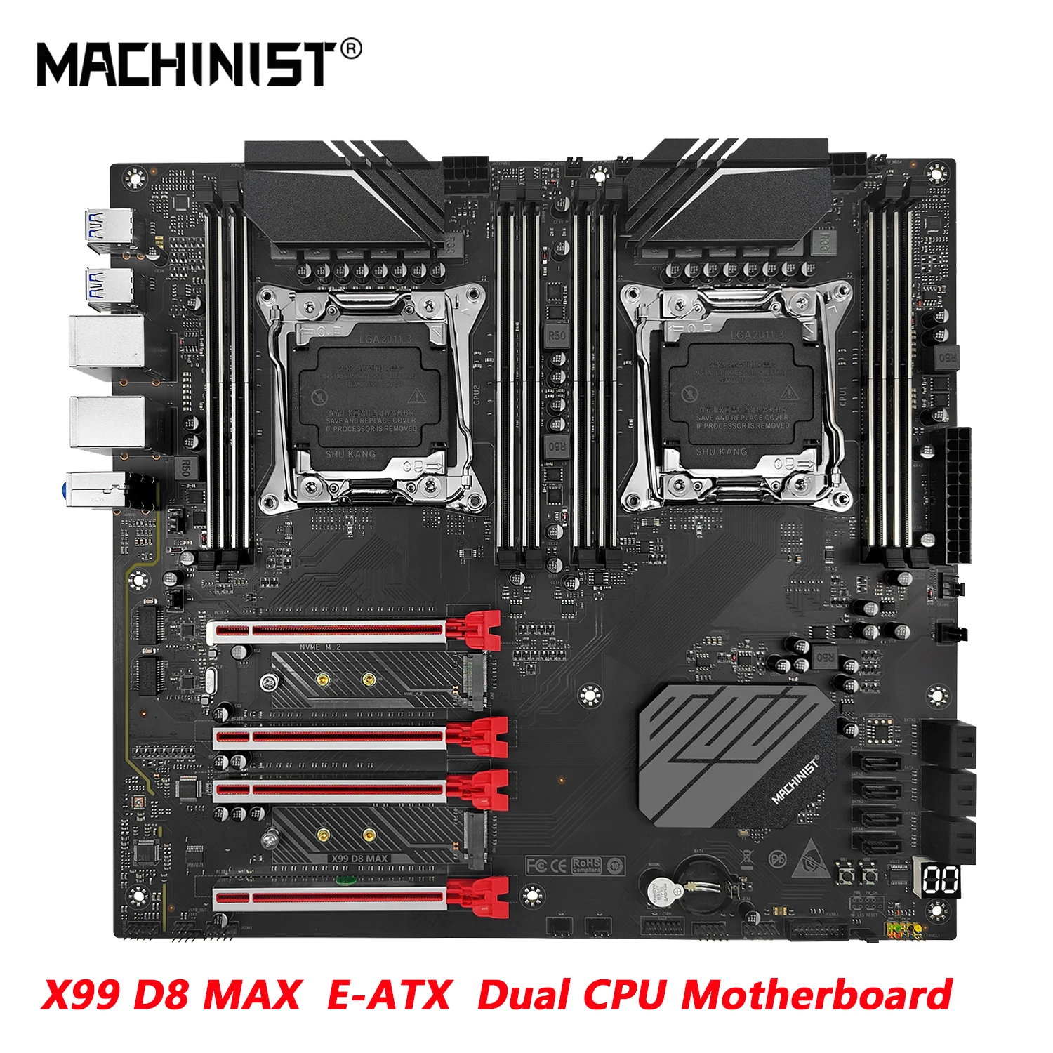 MACHINIST X99 D8 MAX Dual CPU Motherboard LGA 2011-3 Support E5 V3/V4 Processor and DDR4 RAM 8-channel memory slots USB3.0