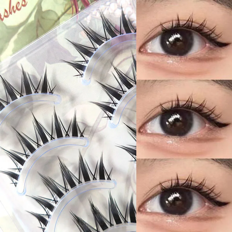5 pares de pestañas postizas naturales largas ojo de gato, cosplay, tira cruzada, hechas a mano, manga 3