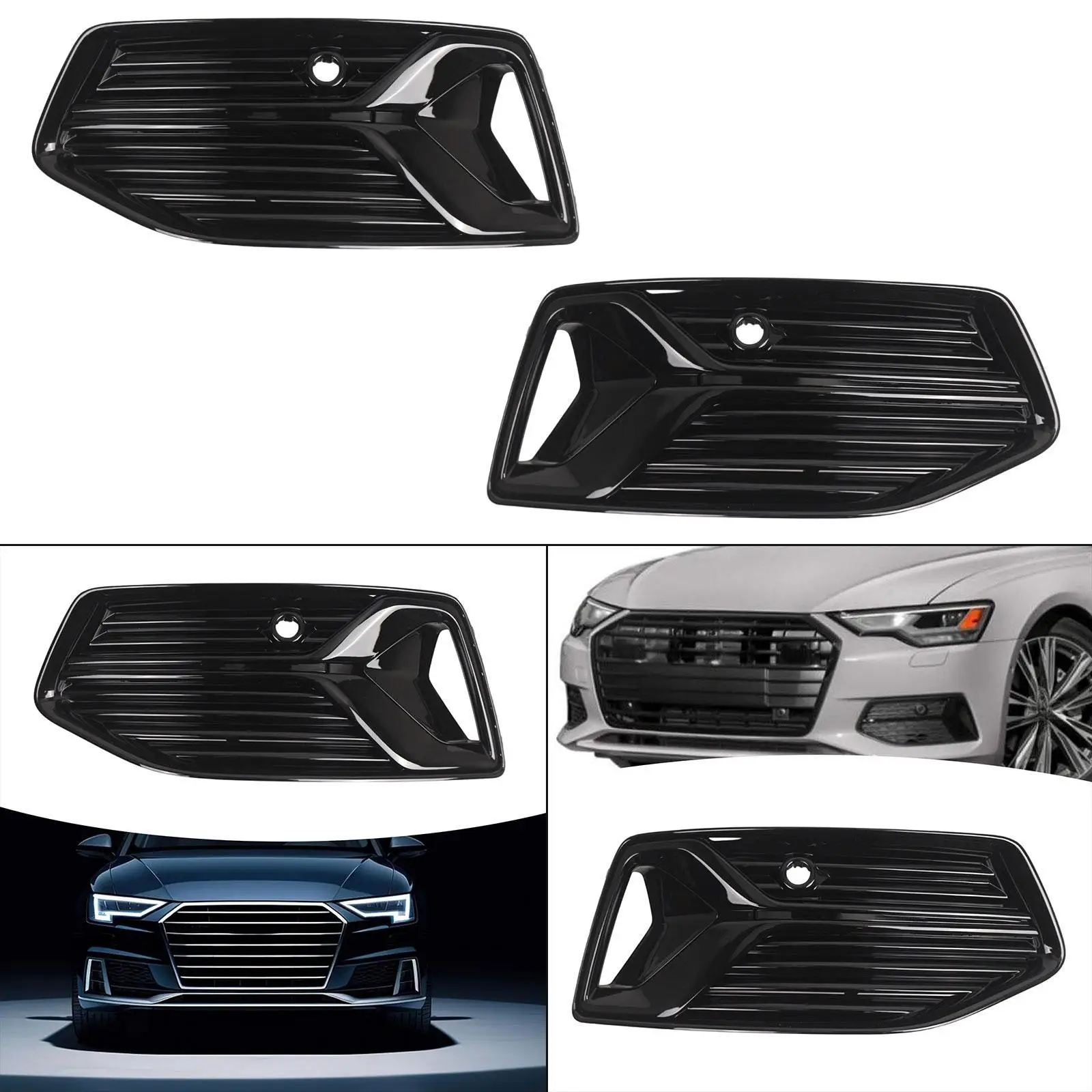 Black Front Fog Light Cover Mesh Grill Replacement Repair Component for AUDI A6 C8 2019 2 - view 2