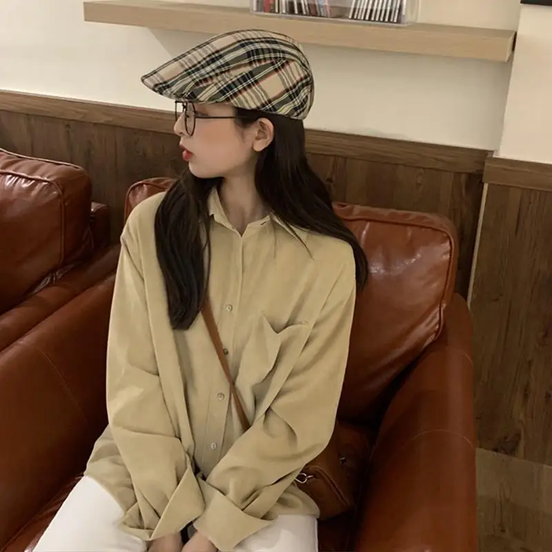 Shirts Women Solid Pocket Girls Top Harajuku Loose Simple All-match Spring Shirt Coat New Chic Ulzzang Daily Fashion Lady Casual