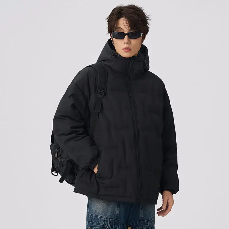 

Мужская зимняя куртка с капюшоном, утепленная пухом, оверсайз, молодежная, белая, из искусственного пуха, водонепроницаемая, ветрозащитная, стандартный крой