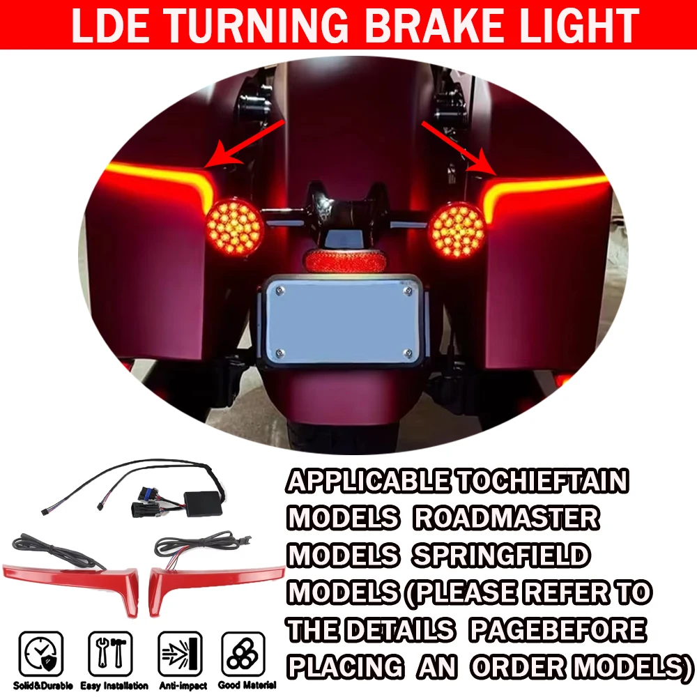 

Подходит для Indian Chief Road RSpringfield Black Horse, светодиодный светильник в форме седла мотоцикла - указатель поворота, индикатор работы тормоза