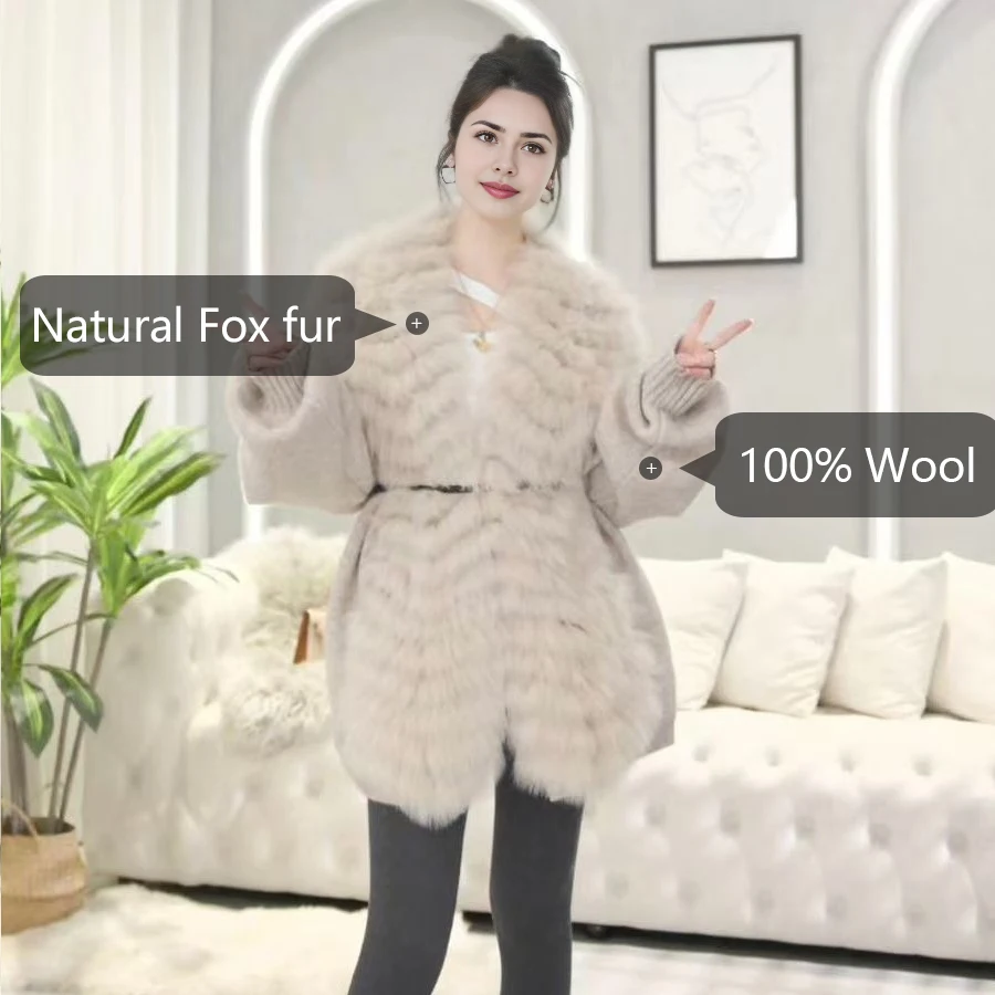 Damesjas Nieuwe kasjmier jas Wolmengsels Echt vossenbont Afwerking Luxe nieuwkomers Winterwarme jas Wollen bontjas