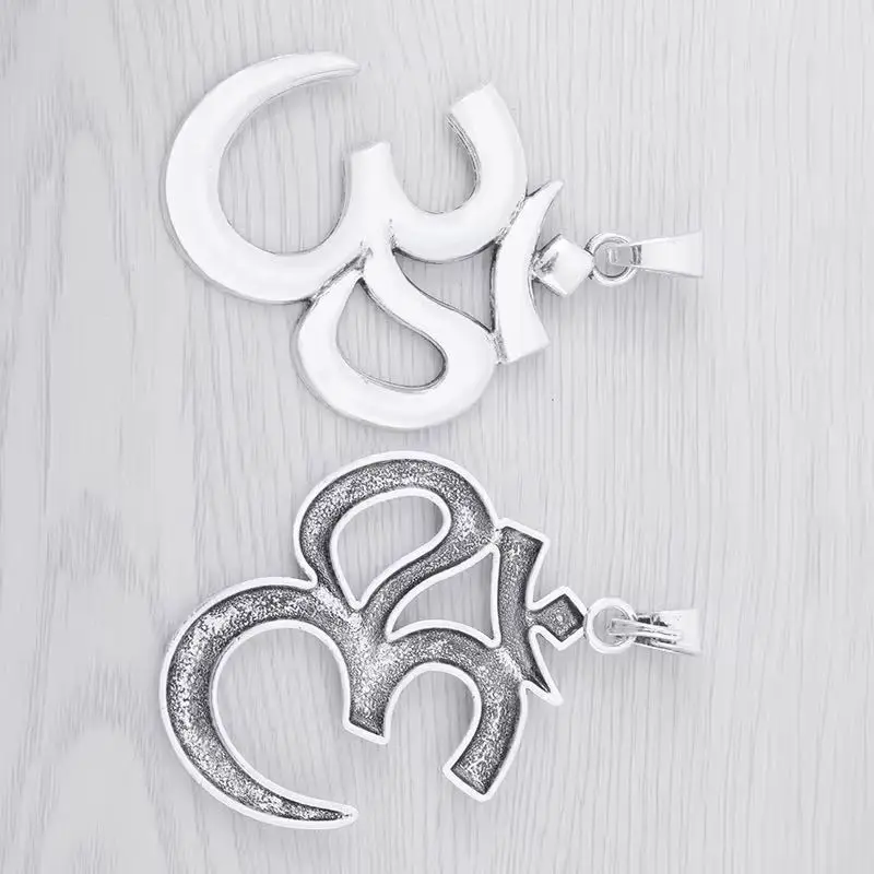3 x Tibetan Silver Large OM AUM Yoga Symbol Charms Pendants For Necklace Jewelry Making Findings 75x55mm