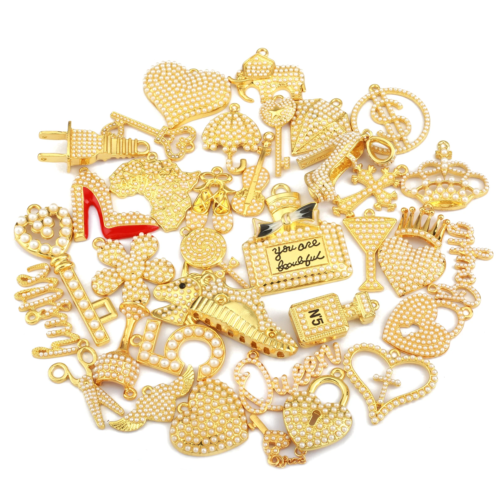 35pcs Colorful Rhinestone Gold Plated Mixed Girl Charms Picked at Random Fit for Women\'s DIY Jewelry Accessories