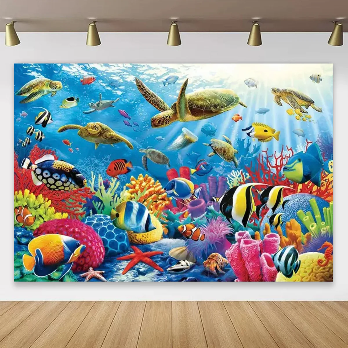 Underwater World Marine Animal Backdrops for Photography Undersea Fish Coral Aquarium Tank Backgrounds Baby Shower Photo Studio