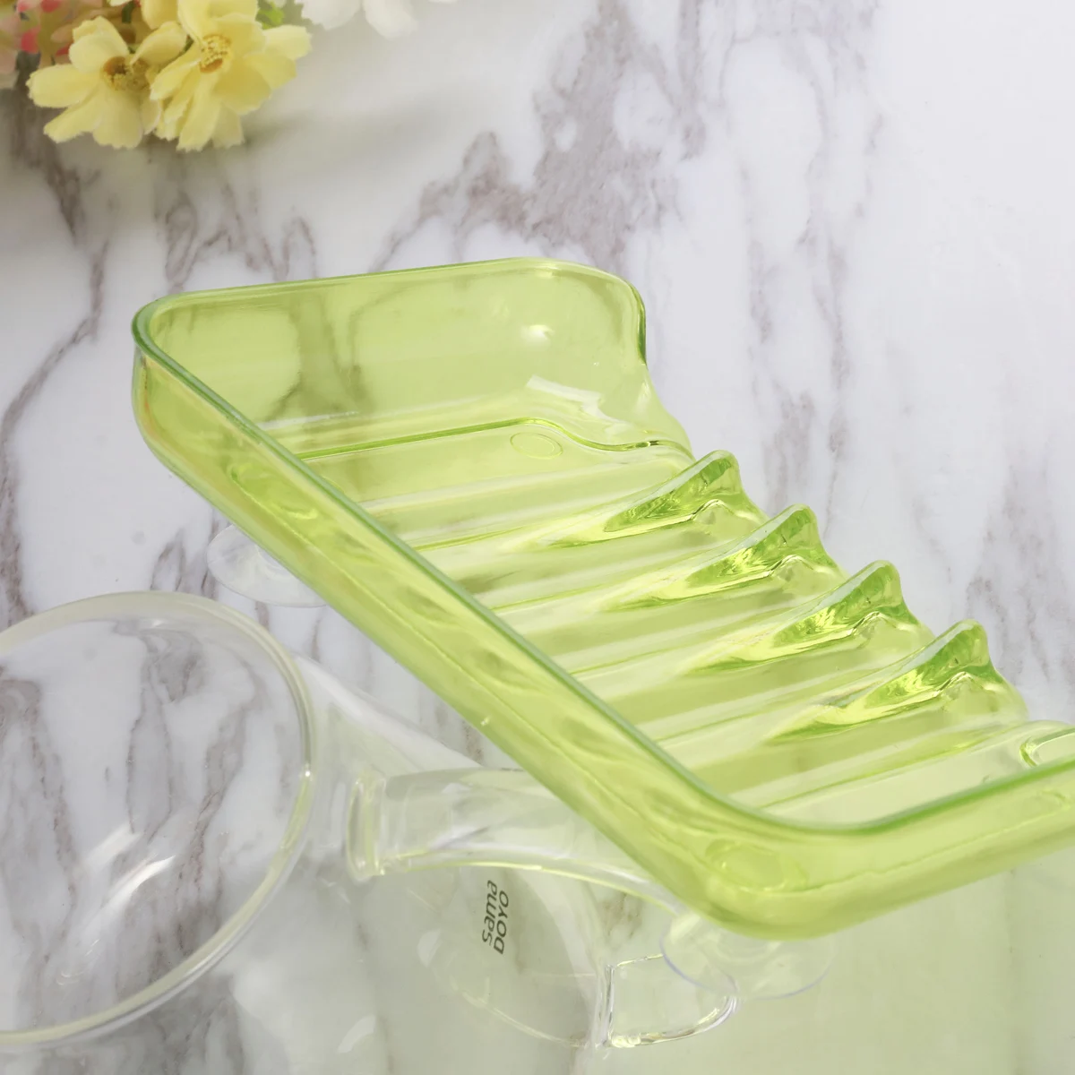 

Clear Soap Dish with Suction for Bathroom Shower Storage Waterproof Drain Design Hollow Base Sponge Holder No Drill Wall