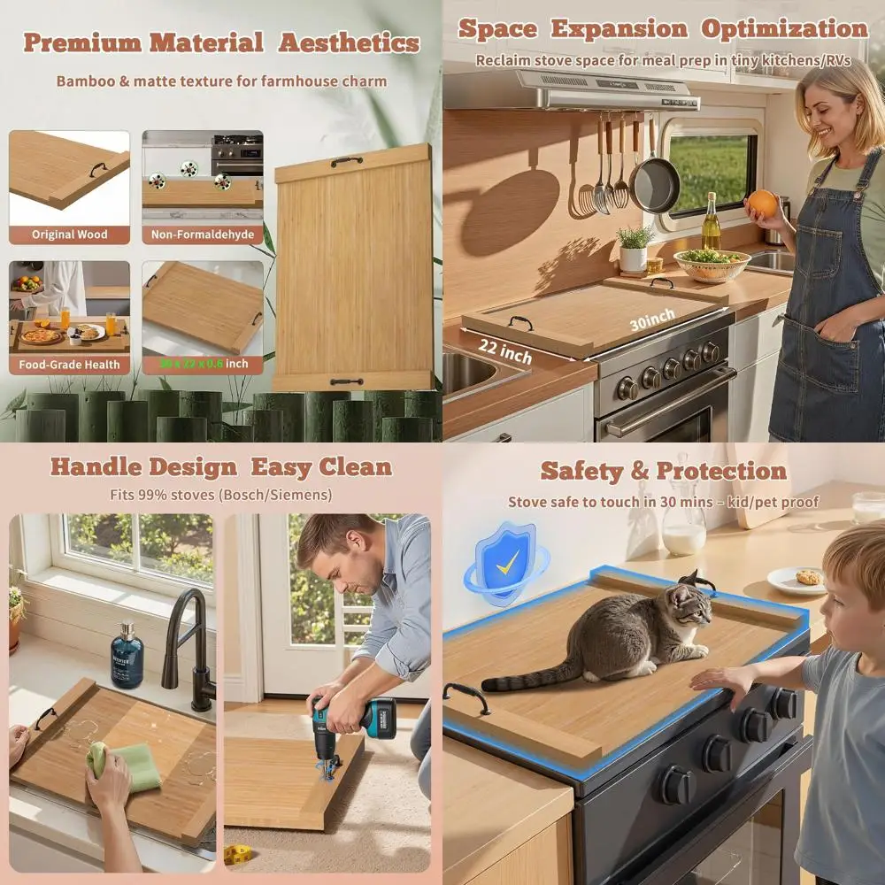 

Бамбуковая доска для лапши с ручками, крышка электрической плиты 30x22 дюймов, разделочная доска для деревянного автофургона для кухонной стойки