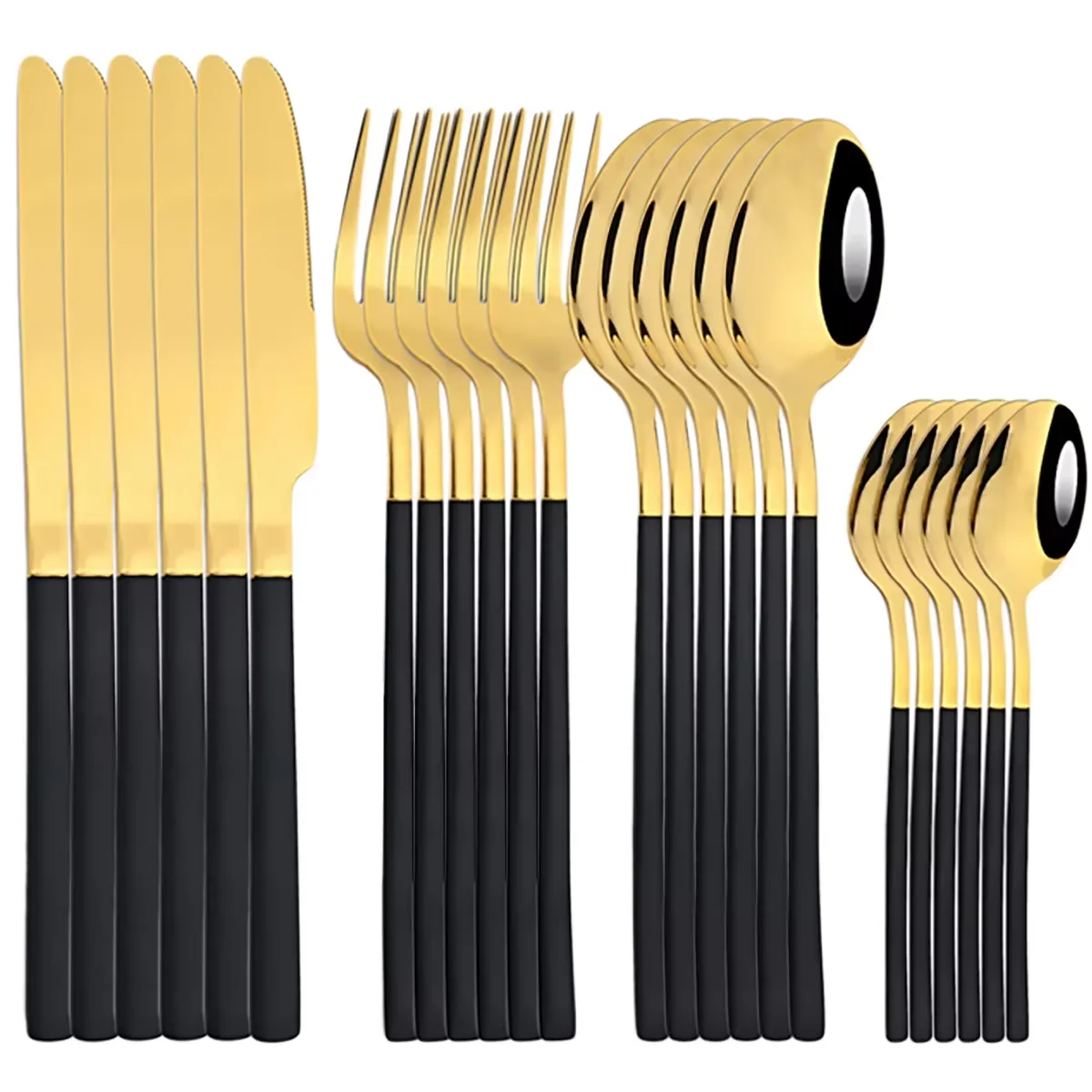 Juego de cubiertos de acero inoxidable de 24 piezas, incluye cuchillo, tenedor para pastel, tenedor para frutas y cuchara, juego de cubiertos para fiestas y celebraciones.