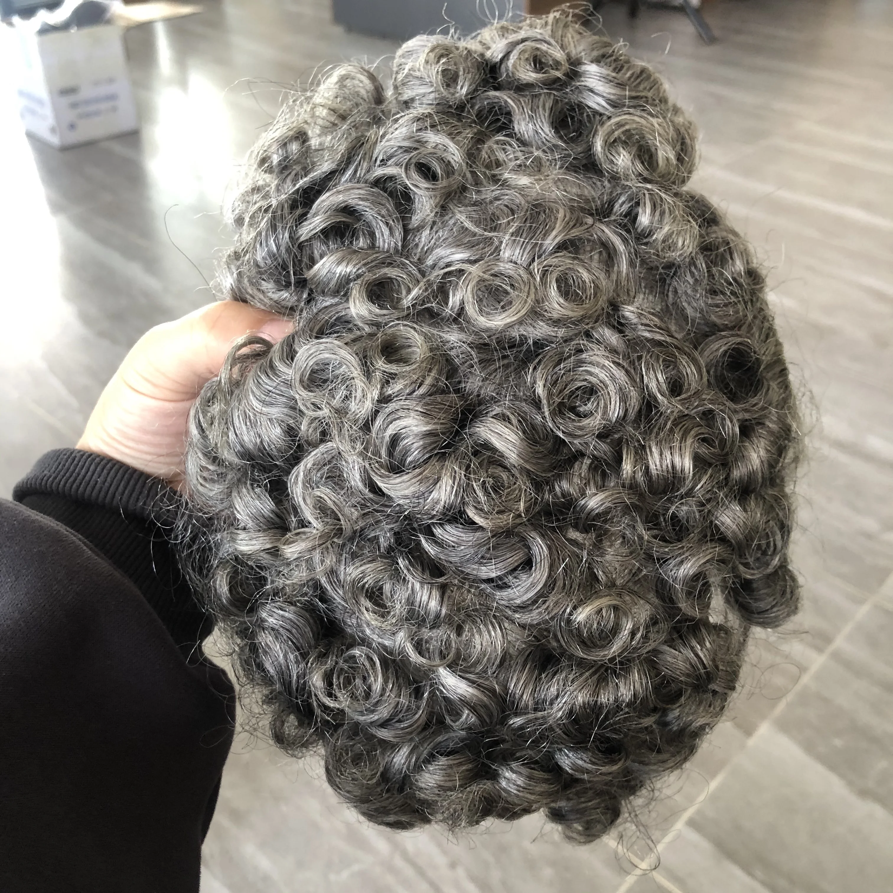 دائم السندات 18 مللي متر شعر بشري مجعد تنفس الشعر استبدال الشعرية الاصطناعية كبار السن 1B20 420 أسود براون رمادي شعر مستعار