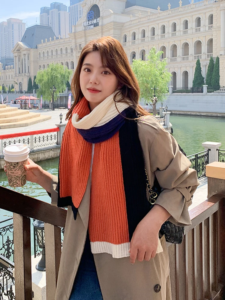 Moda imitación Cachemira mujer Retro estudiante dulce bufanda de invierno cálido tejido Casual elegante mujer salvaje grueso largo chal