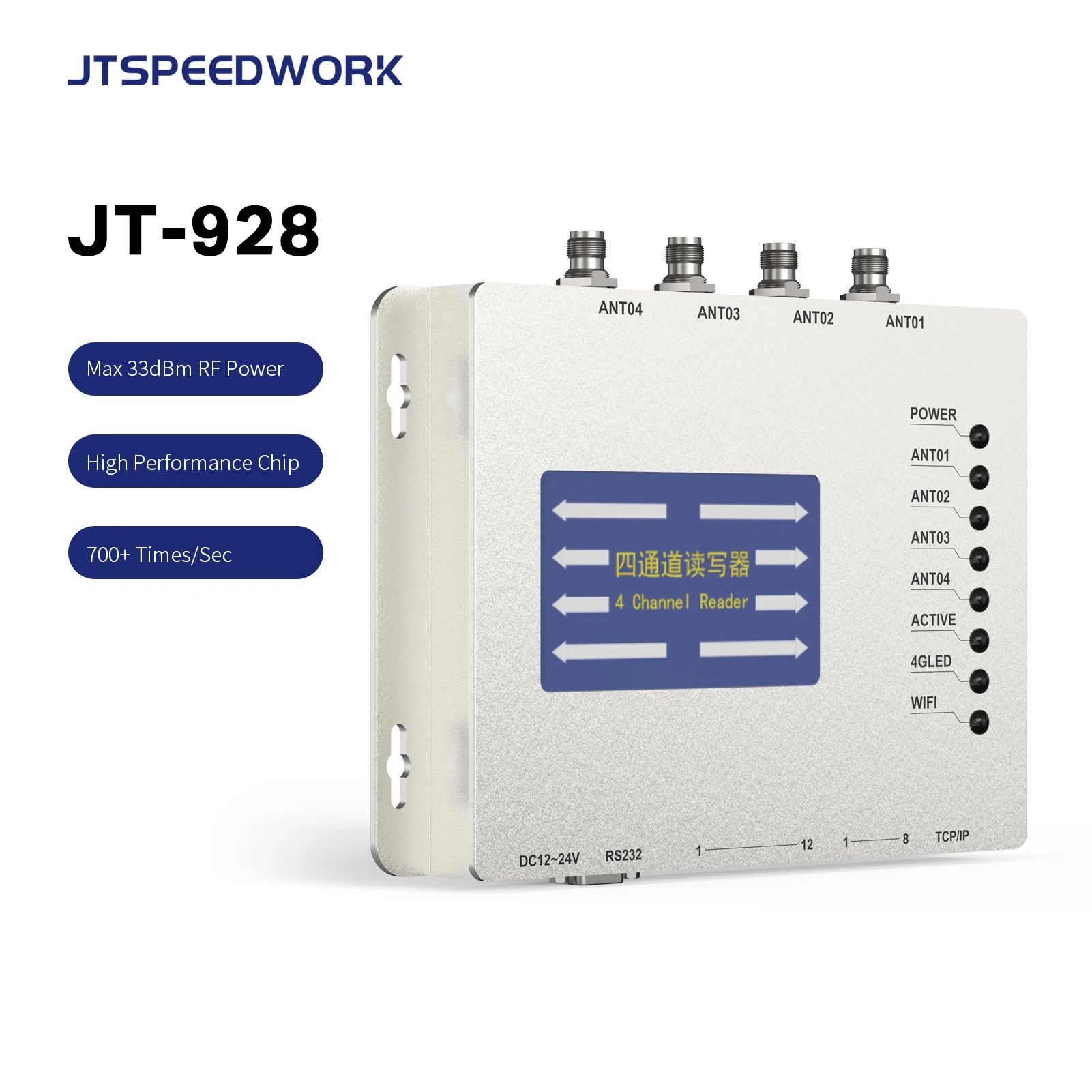 

860~960 Mhz Impinj R2000 Chip Long Range Four Channel UHF RFID Passive Reader for Warehouse Management