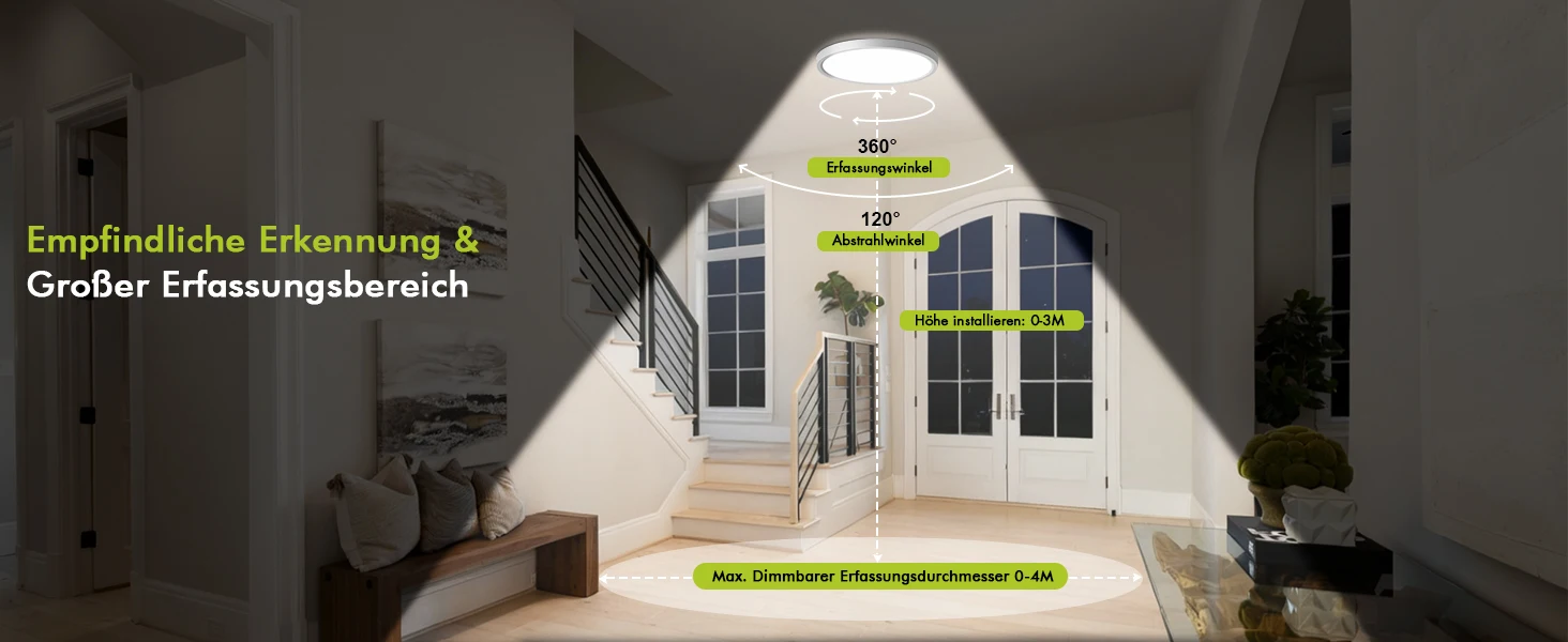 LED-Deckenleuchte mit Radar-Bewegungssensor, 18W 1800LM IP44 4000K Neutralweiß, Ultraflach Ø23cm für Flur, Treppe, Keller – Detail 8