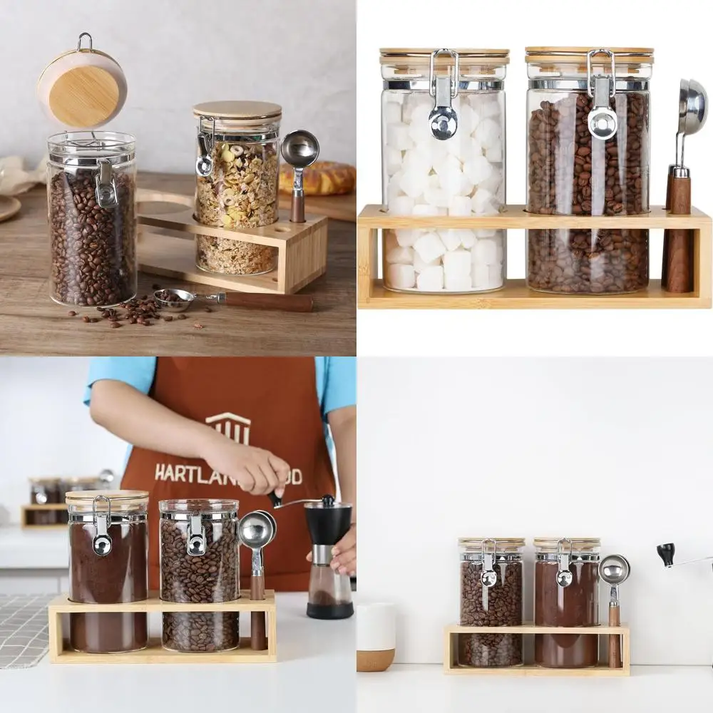 

Airtight Glass Jars with Clamp Lids and Scoops for Coffee, Tea, and Sugar - 40 oz