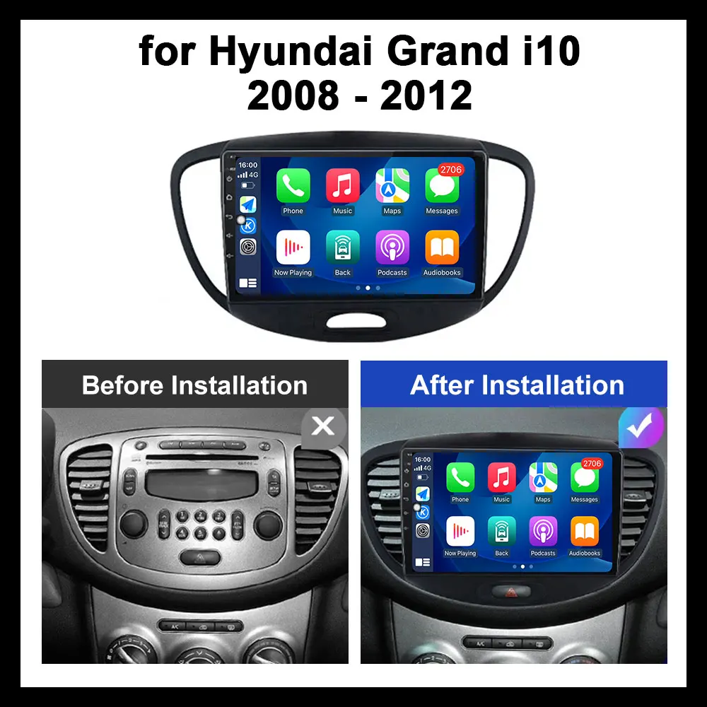 GPS Navi 9 pollici Auto Multimedia Radio Lettore Video Sistema Android per Hyundai Grand i10 2008 - 2012 BT DSP Stereo WiFi Strumenti Auto