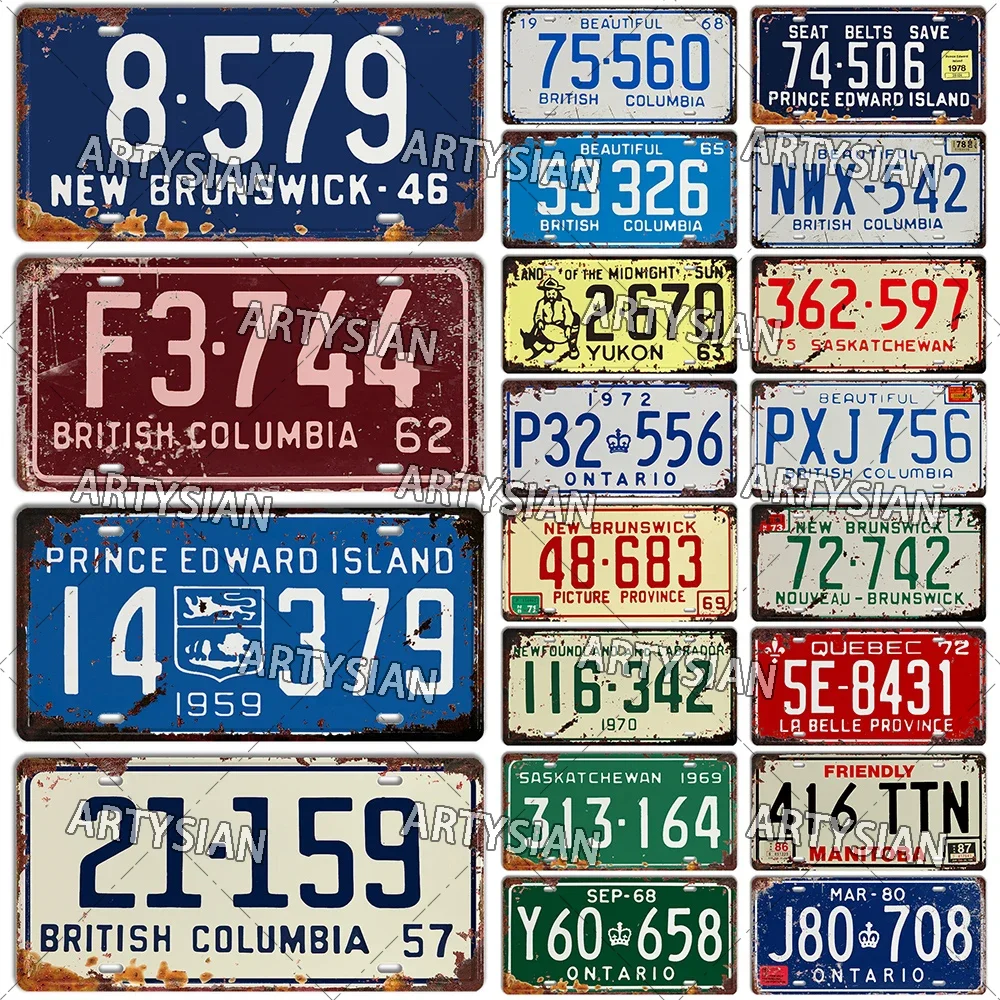 Canada Province Metal Plaque British Columbia Prince Edward Island Manitoba Nouveau Brunswick Ontario Vehicle Number Plate