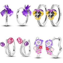 925 Sterling Silver Flower Plant Series Jewelry Fashion Zircon Circle Hoop Earrings For Women Earring Jewelry Gift Accessories