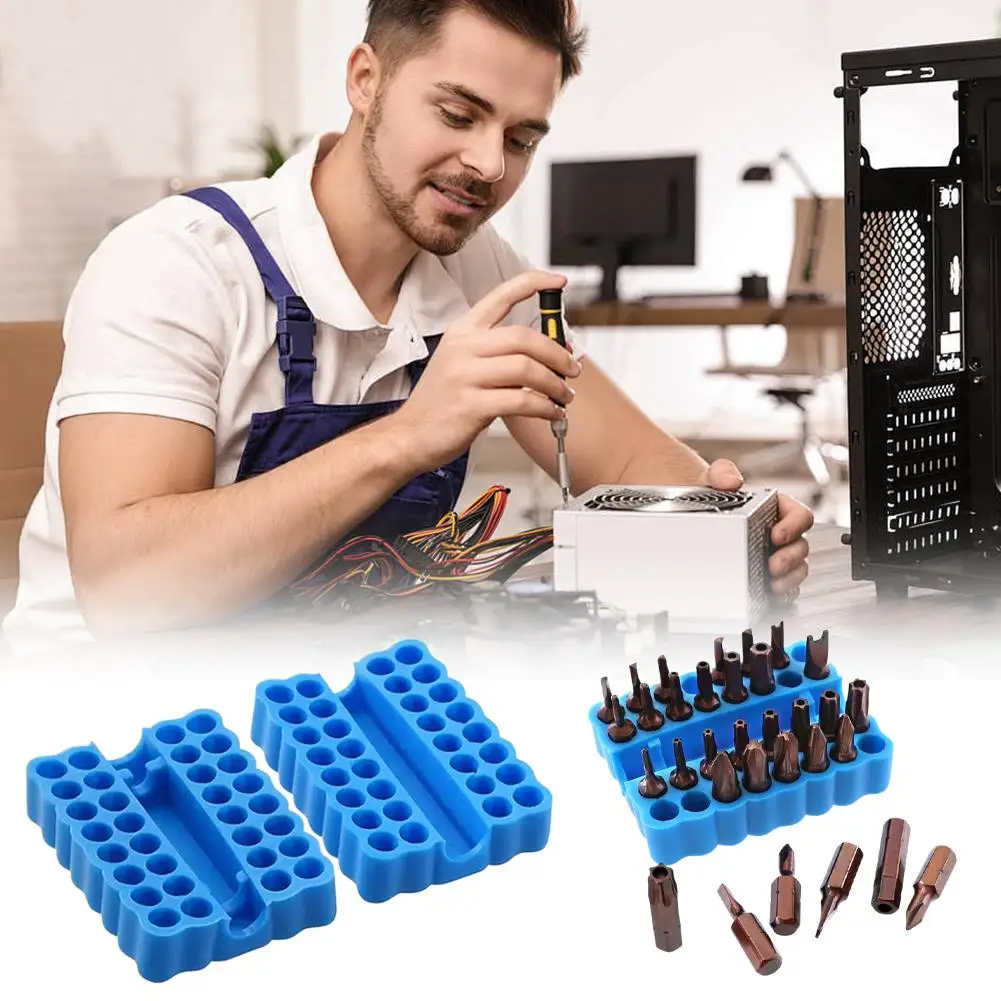 2/4/6/8/10 Piece 32 Holes Hex Shank Screwdriver Bits Holder Soft Silicone Storage Tray Organizer Compact Size Portable Bits Rack