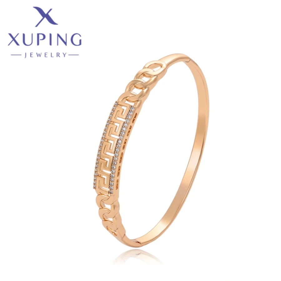 Xuping Jewelry New Fashion Gold Color Geometry Shape White Zircon Bangle for Women Schoolgirl Birthday Wish Gift Wish X000786561