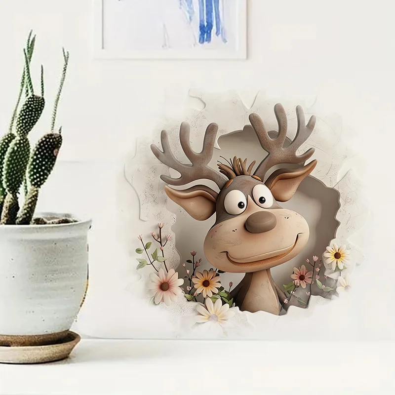 90777# Moose 3D Break the Wall Toilet Sticker, Durable Material, Perfect for Home Wall Decor