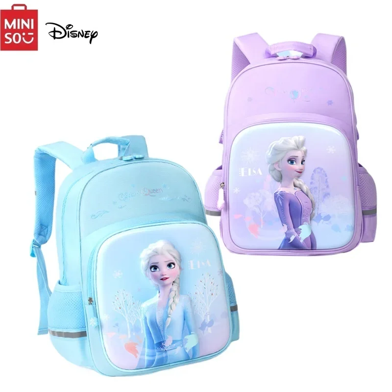 MINISO Disney New 2024 Frozen Princess Elsa Bags 1 To 3 Grade Backpack High-quality Children\'s Burden-reducing Backpacks Gifts