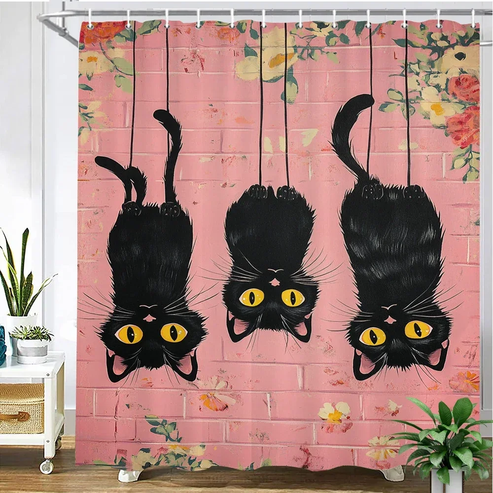 

Cartoon lovely cat printing fabric shower curtain bathroom curtain,flowers animals and cats home decoration curtain with hooks