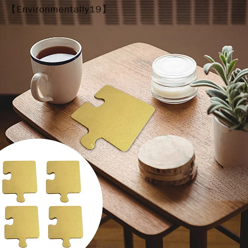 1/4 Pieces Wooden Puzzle Coasters Tea Coaster Creative Funny Puzzle Coasters For Home Restaurant Kitchen Desktop Decor