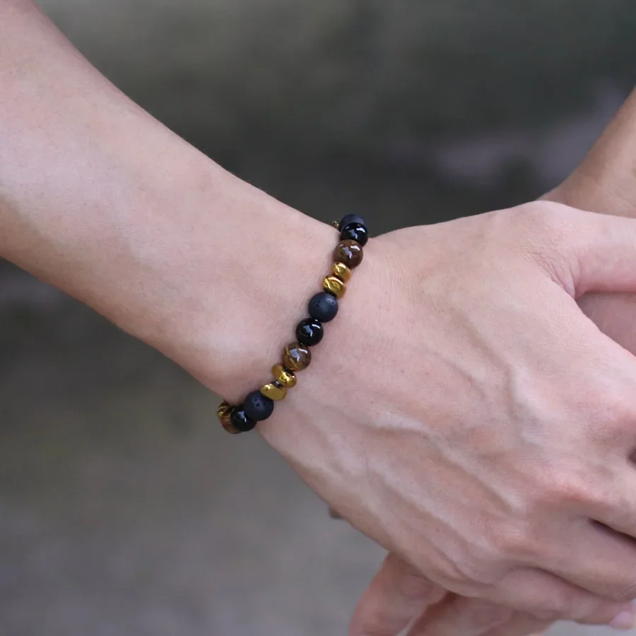 Bracelet de guérison en pierre d'hématite pour hommes, 3 couleurs, roche volcanique naturelle, yeux de tigre, brassard, accessoires de fournisseurs de livraison directe