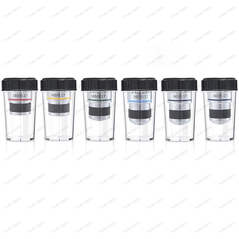 185 Achromatic Pure Copper objective Lens 4X 10X 20X 40X 60X 100X RMS 20.2mm for Biological Microscope Conjugate Distance 185 mm